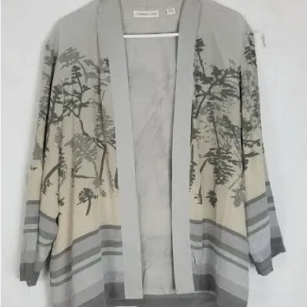 COLDWATER CREEK Gray Artistic Silk open front Cardigan
